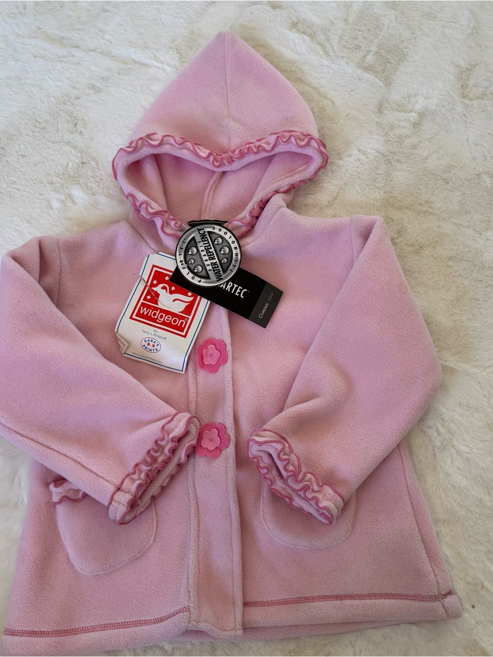 Widgeon Girls Pink Fleece Hooded Coat Ruffle Trim Size 3 NWT
